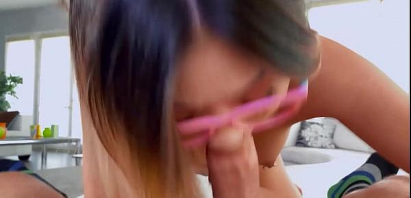  Petite Asian sucks banana and big dick